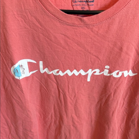 🌿 Champion Coral/Pink Tee with Logo - Picture 3 of 4